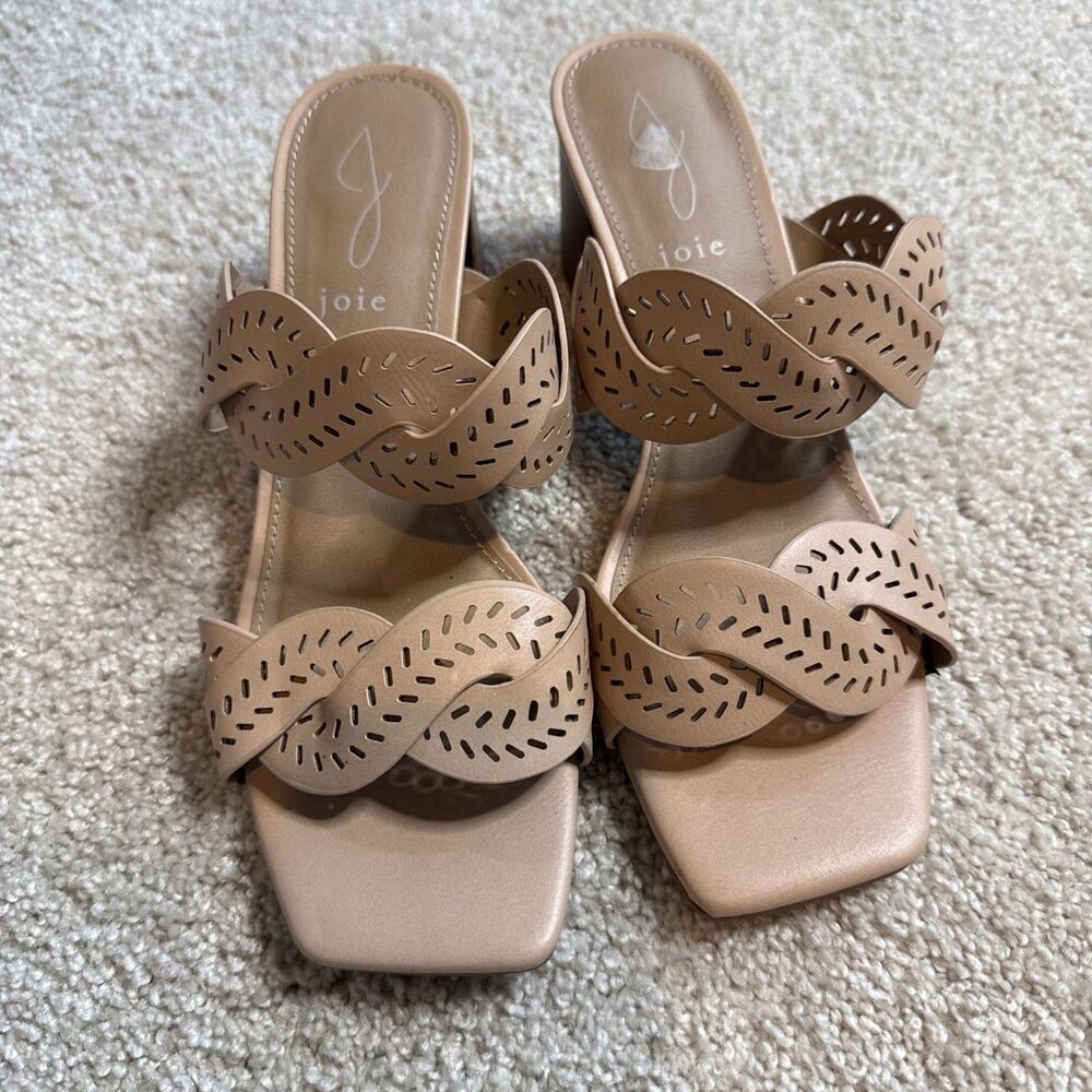 Joie Sandals Womens 7M Society Perforated strap Block heel Beige Nude Tan